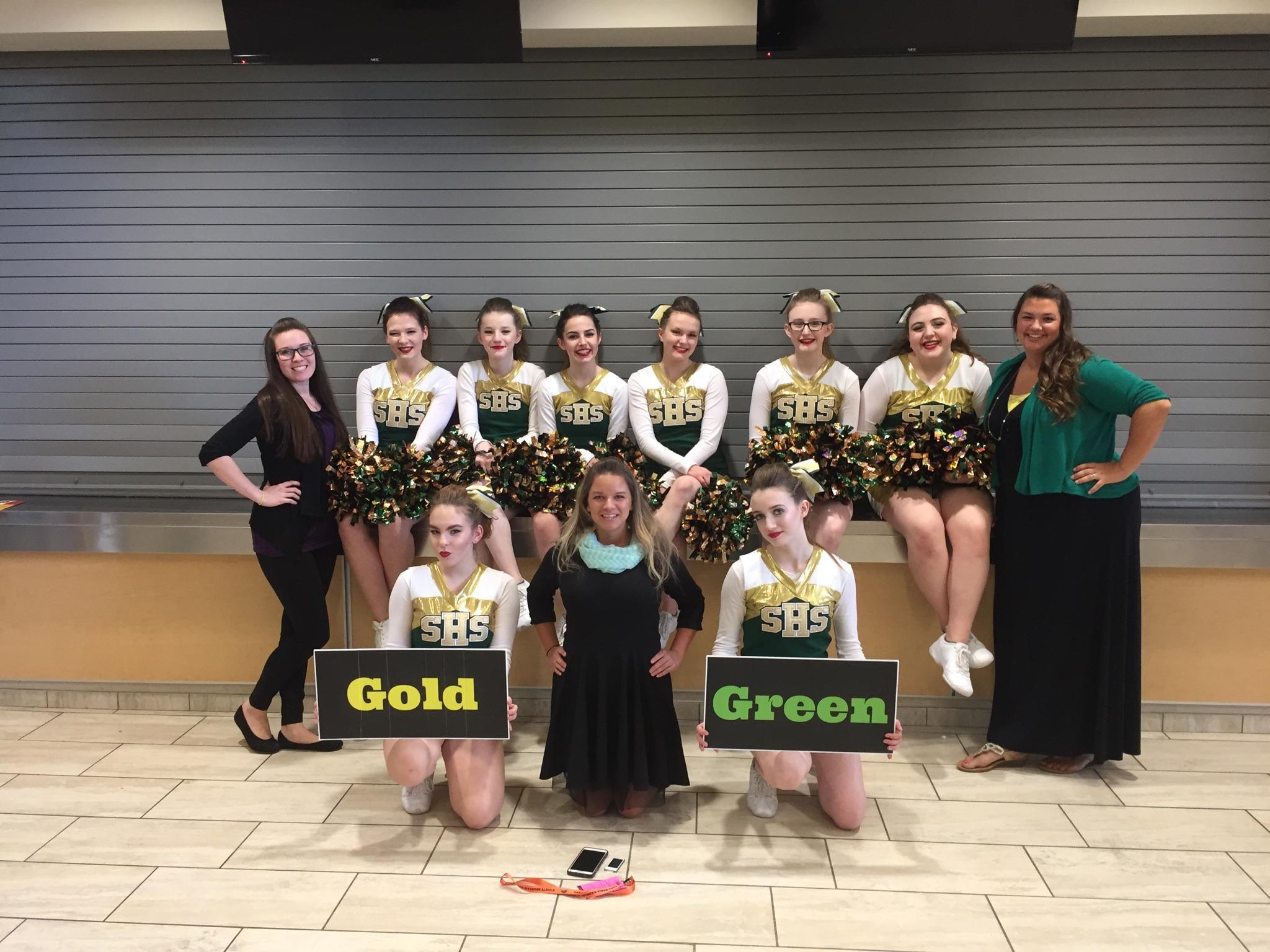 Top Row (Left to Right): Coach Katrina Blair, Kendyl Morris, Grace Dumars, Callie Tomlinson, Emilia Whitcome, Makayla Dumars, Maddie Athey, Coach Rebecca Ivy. Bottom Row (Left to Right): Jazmaine Dehus, Coach Haley Hatch, Katelyn Correa